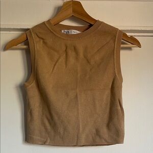 Zara Camel Ribbed Crop Tank Top